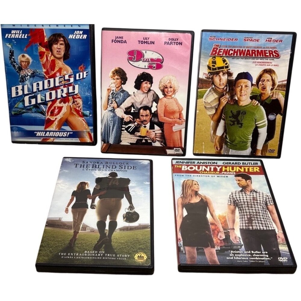 Drama DVD Lot of 5 Blades of Glory 9-5 Benchwarmers Blind Side Bounty Hunter